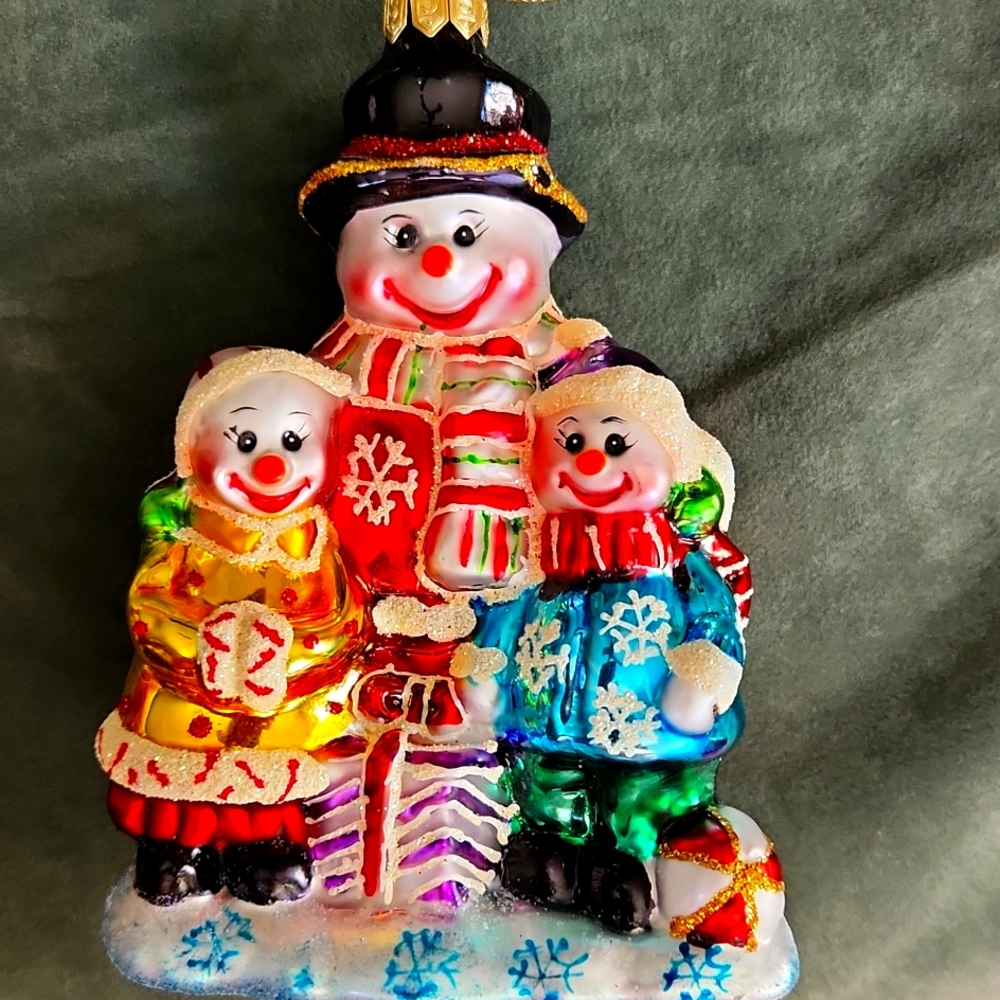 Vintage, Kurt Adler, Summit, Glass, Snowman Family Ornament, 3D. RARE!
